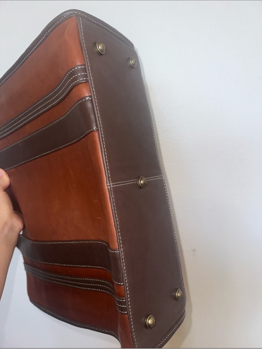 TRG Cognac Leather Work Tote Laptop Bag EUC - Picture 4 of 5